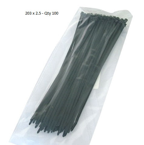 203 x 2.5 Cable Ties (Black) Qty 100