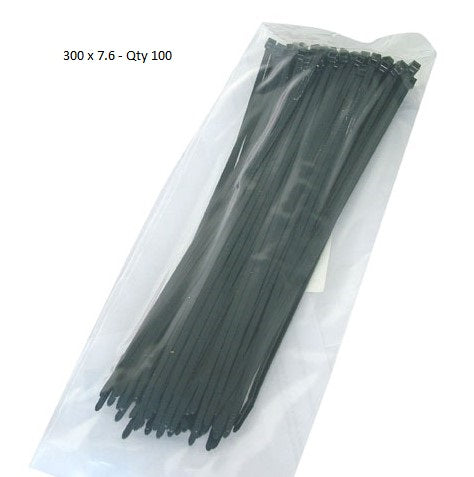 300 x 7.6 Cable Ties (Black) Qty 100
